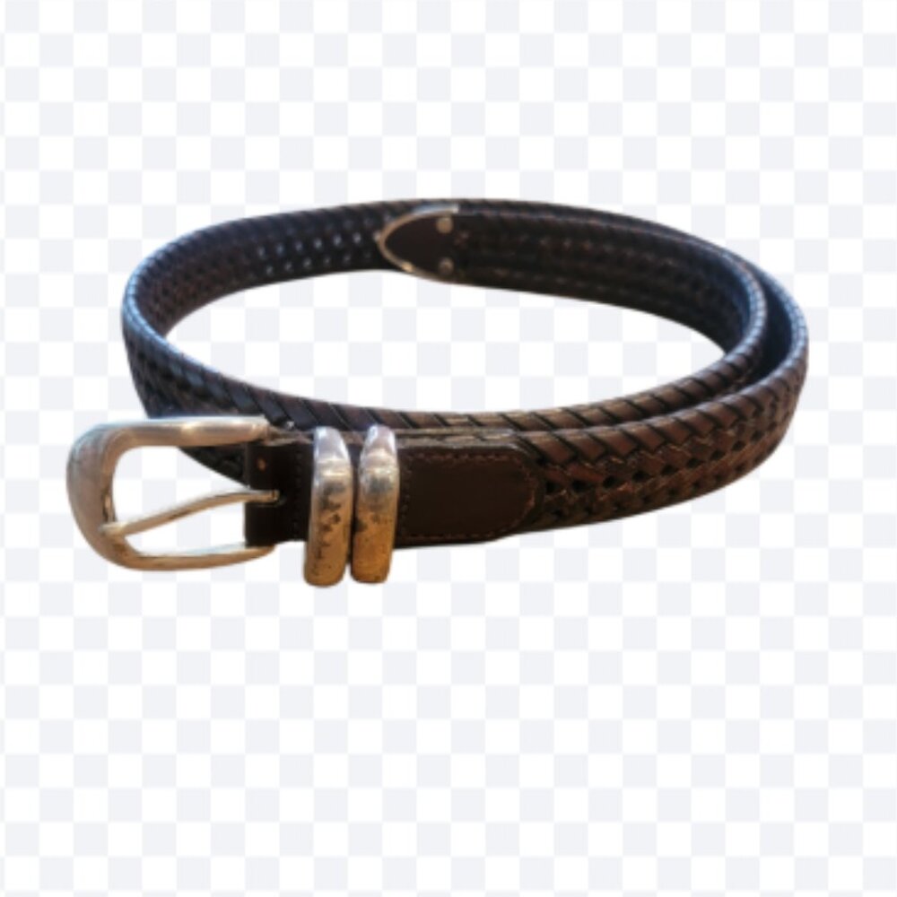 Fossil Brown Woven Leather Men's Belt with Silver Hardware/Buckle size 34